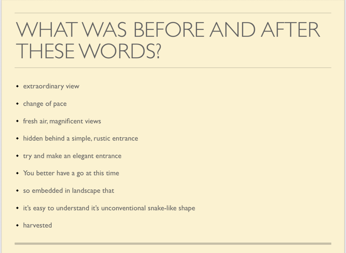 Lesson slide: vocabulary in context, before and after these words